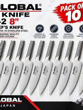 Global 8"Classic Stainless Steel Chef Knife–G2 KitchenCooking Knife – Pack of 10